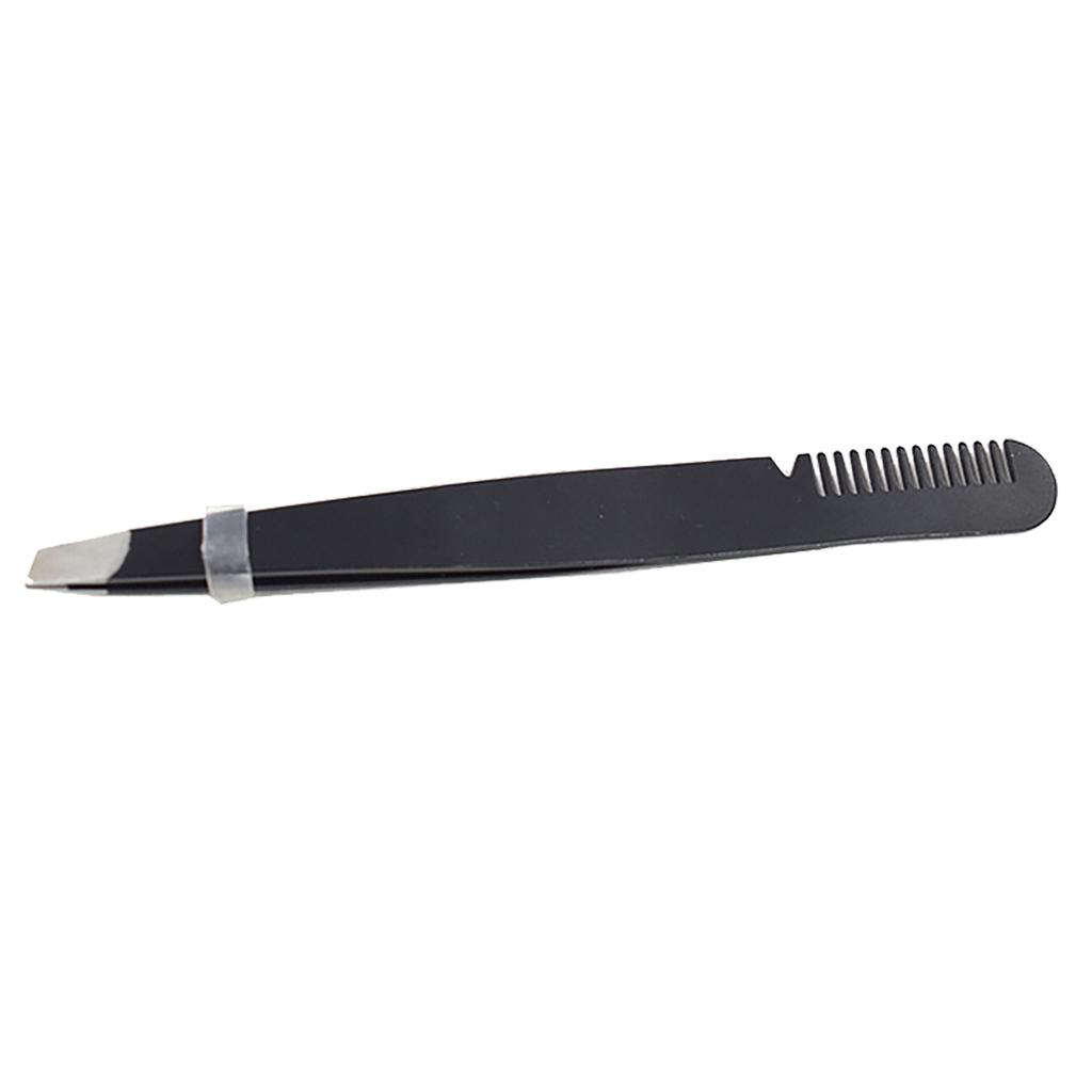 Multi Purpose Eyebrow Tweezers Stainless Steel Ergonomic Precise Slant Tip Eyebrow Tweezers with Comb Black