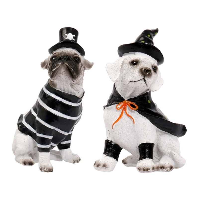 Witches/Pirate Dog Figurines Resin Sitting Dog Statue Animal Sculptures Garden Decors Halloween Decorations for Porch