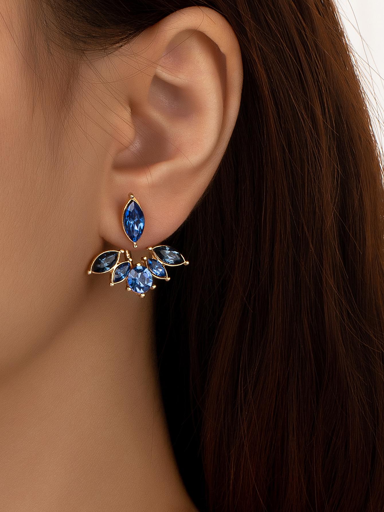 

Butterfly blue sweet internet celebrity ins temperament light luxury high-end cold style leaf earrings