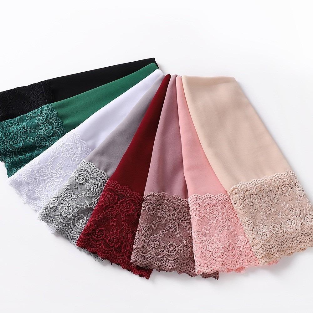 Solid Color Silk Scarf Lace Edge Ramadan Headscarf Versatile Sunscreen Shawl  Women Headwear