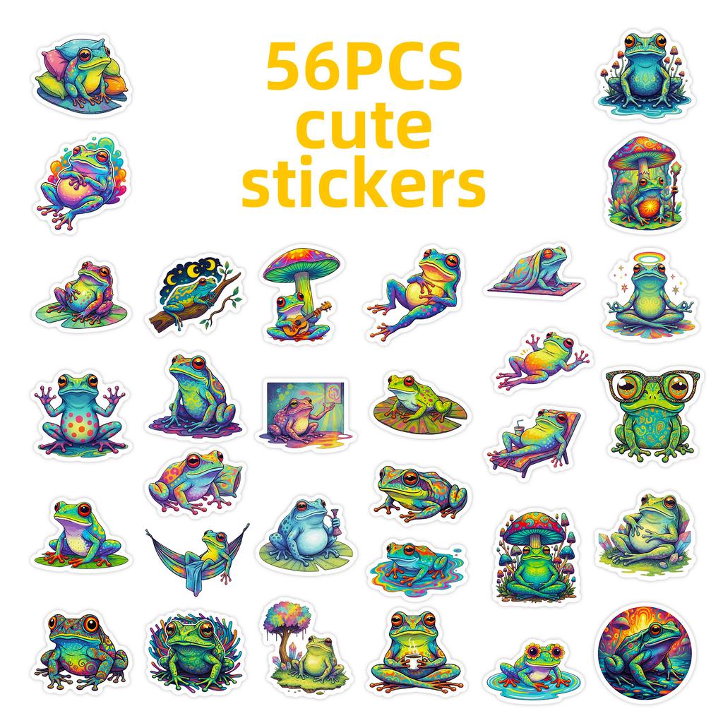 56 Psychedelic Cartoon Frog Graffiti Stickers Creative Personality Niche Luggage Decoration Material Stickers