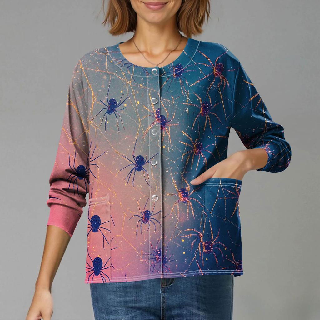 Dámské ležérní oblečení s dlouhým rukávem, jednořadové halloweenské oblečení s potiskem Cardigan Top oblečení Uniformy
