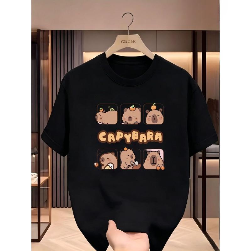 European Sizes Children's Summer Short-Sleeve T-Shirt, Cartoon Print Top for Boys and Girls, Featuring a Cute Design, Suitable for Outings and Daily