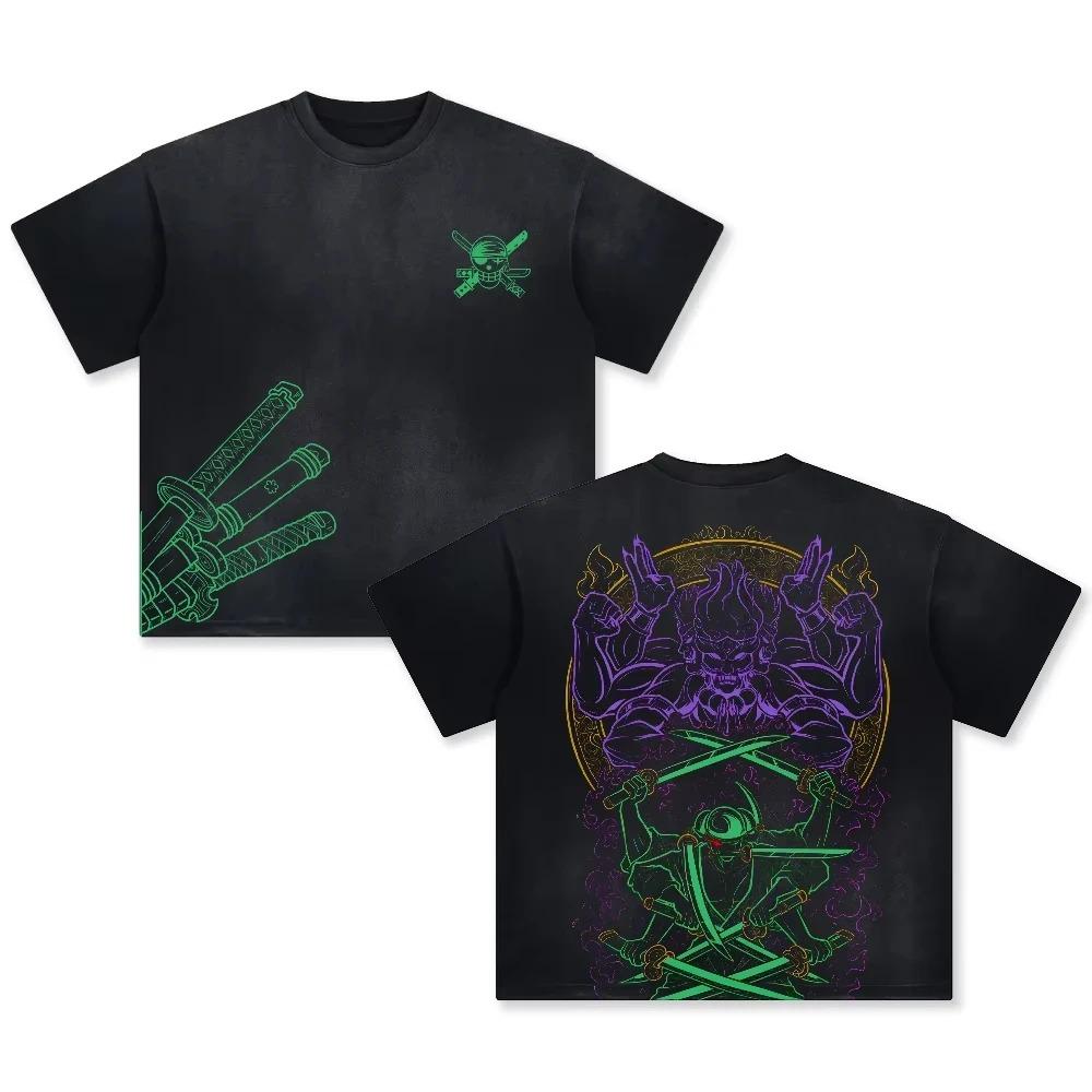 

Anime ONE PIECE Roronoa Zoro Manga Graphic Print T-shirt Men Women Streetwear Y2K Fashion Casual Oversized Top Vintage Washed Cotton Summer New Tee L