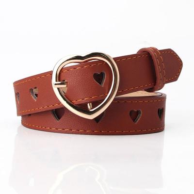 Women Heart-shaped Buckle Belt Heart Hollow Design Waistband Faux Leather Adjustable Length Belt Fashion Accessories