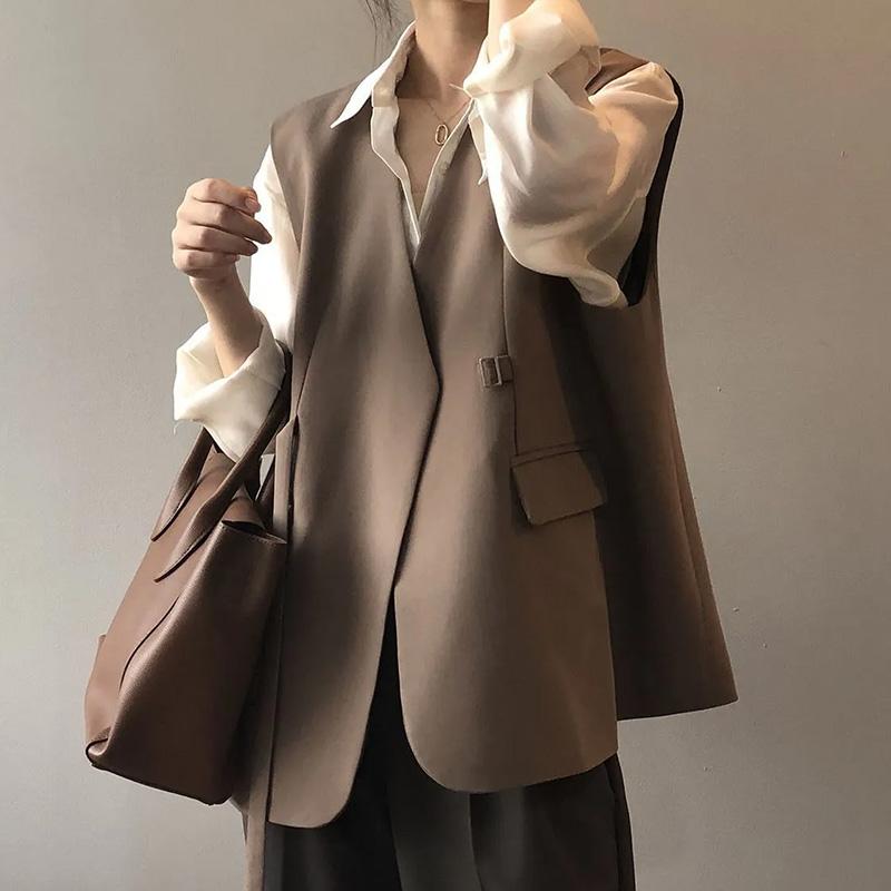 

Женский жилет Осенний Теплый Эластичный Длинный Без рукавов Оверсайз Повседневный V-образный жилет XL кофейный