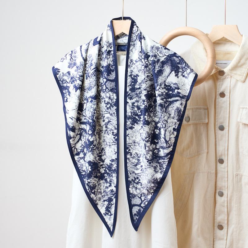 Summer Atmosphere Wearing Headscarf Twill Silk Simulation Silk Cool Diagonal Scarf Cashew Print Women's Triangle Silk Scarf