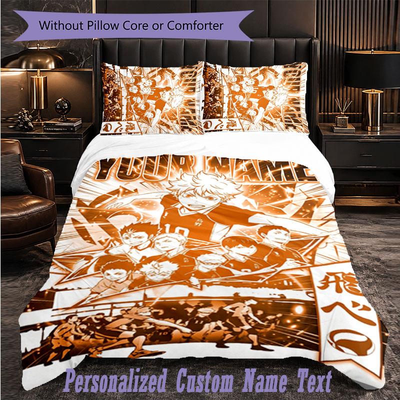 Personalized 3Pcs Bedding SetHaikyuu Custom Text Duvet Cover Pillowcase Set Bedroom Gift