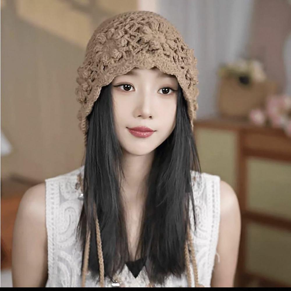 Ladies' Hats New Hand-Knitted Floral Braid Knit Hat for Women Retro Warm and Stylish Fringe Hat Trendy