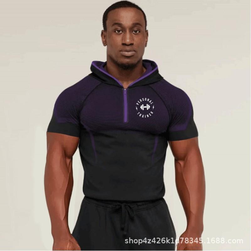 Mens Hooded Half-Zip Performance Basketball Training Top Quick-Dry Stretch Fit Athletic Shirt