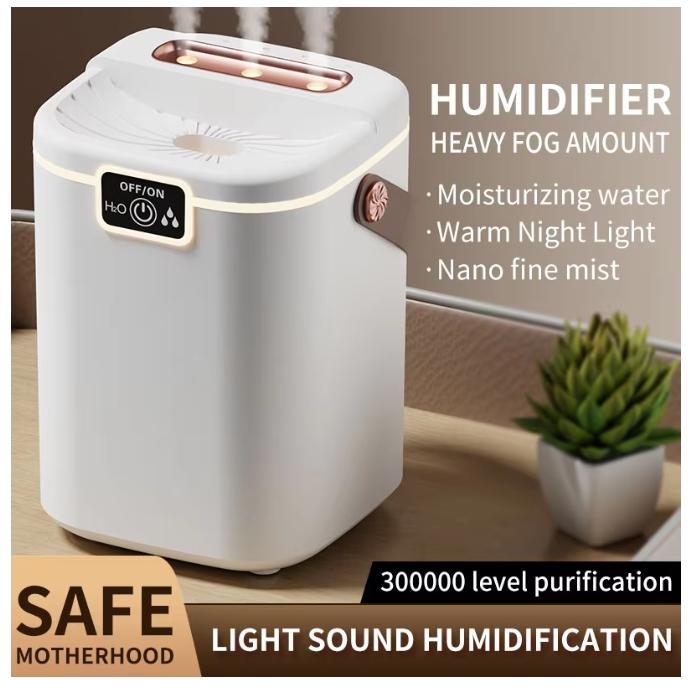 TINSOL 2L Large-Capacity Humidifier with Triple Nozzles and Night Light, Type-C Port, Air Purifier for Bedrooms and Living Rooms