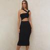 2026 European and American spring new single shoulder tube top medium and long solid color party dress female sexy