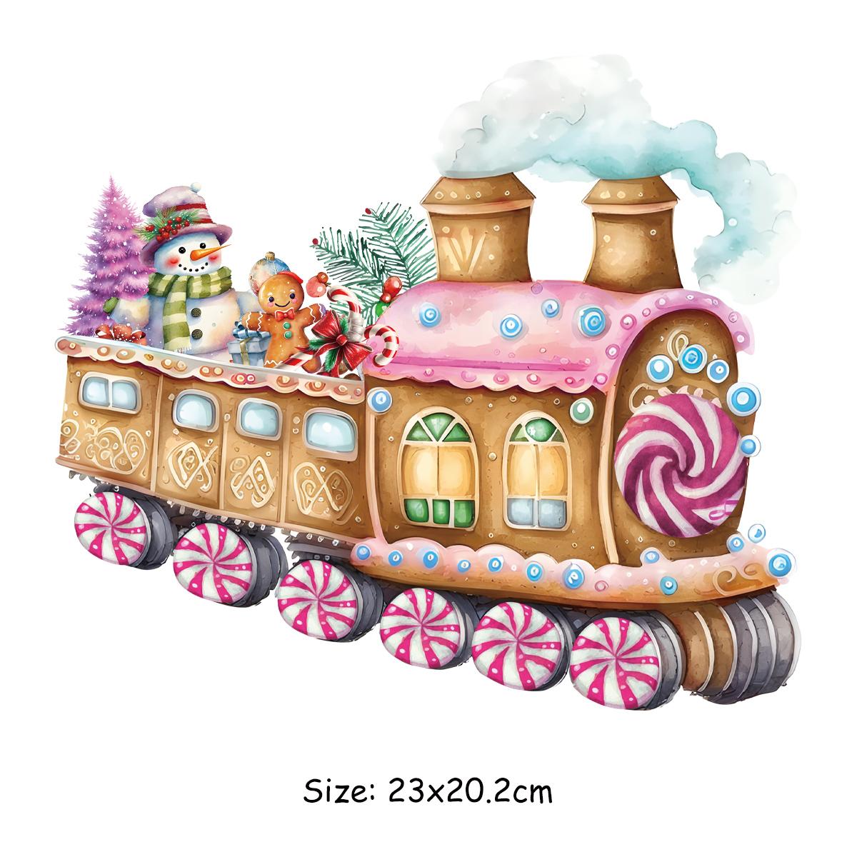 

Рождественские наклейки с поездом на одежду, розовый декор, термоклейкая передача, аксессуары «сделай сам», одежда, аппликация, художественные ремесла, гладильная нашивка