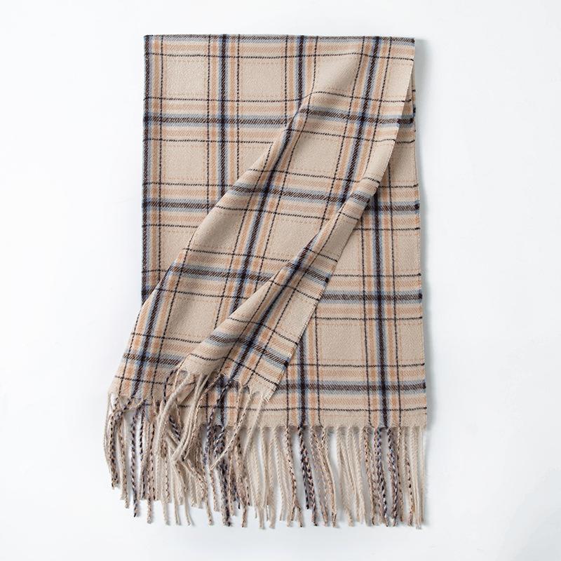 Scarf New Imitation Cashmere Retro Scarf Women's Korean Autumn and Winter Plaid Scarf Tassel Shawl Scarf