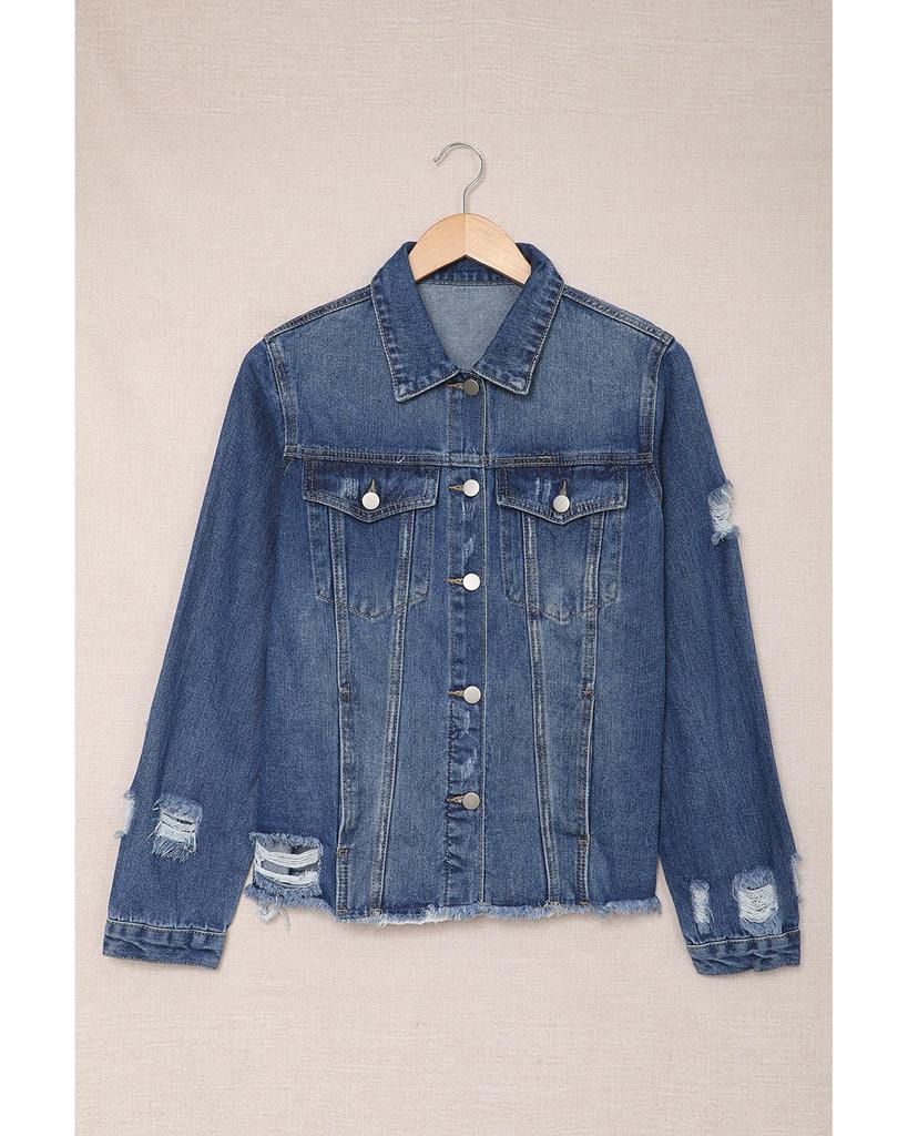 Azura Exchange Distressed Buttons Denim Jacket