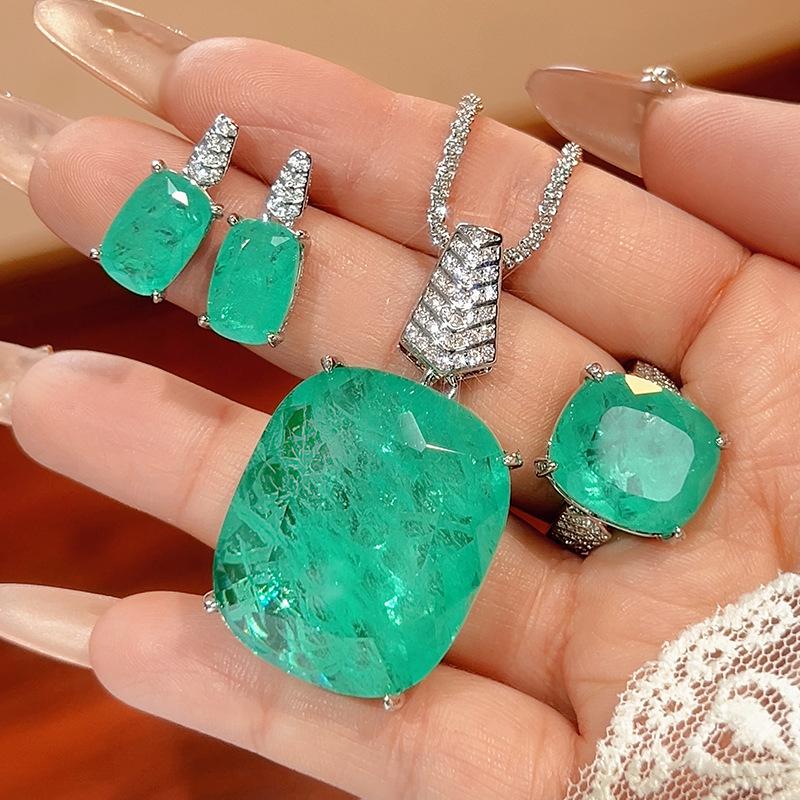 Huayei Jewelry Set Earrings Necklace Ring Paraiba Style High Sense Women'S Batch