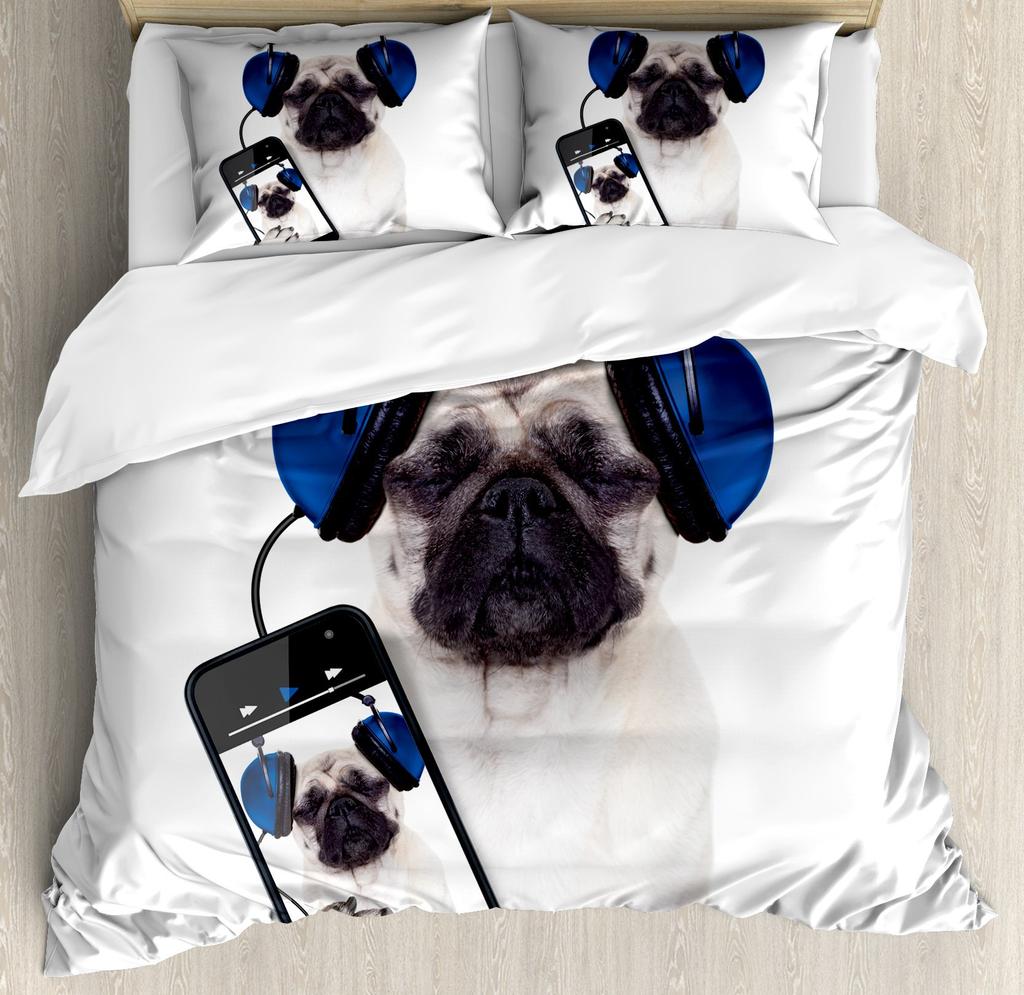 Cartoon Pug Dog Duvet Cover Set Comforter Cover Soft Bedding Set Full Size For Boys Girls Bedroom 2/3 Pieces With Pillow Shams