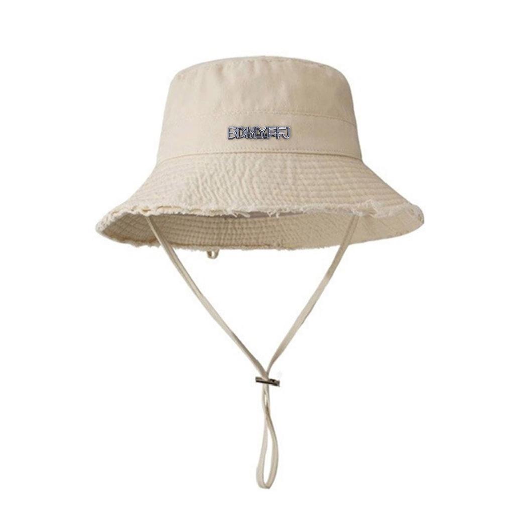 Adult Anti-uv Bucket Hat with Alloy Letter Badge Outdoor Sports Fisherman Cap for Women Teenagers Summer Sunscreen Hat