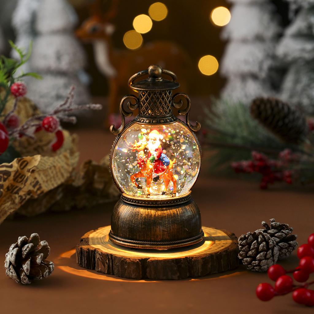 Christmas Gift Snow Globe Light with Music/Handle/Resin Figurine Holiday Decoration Table Lantern Ornaments