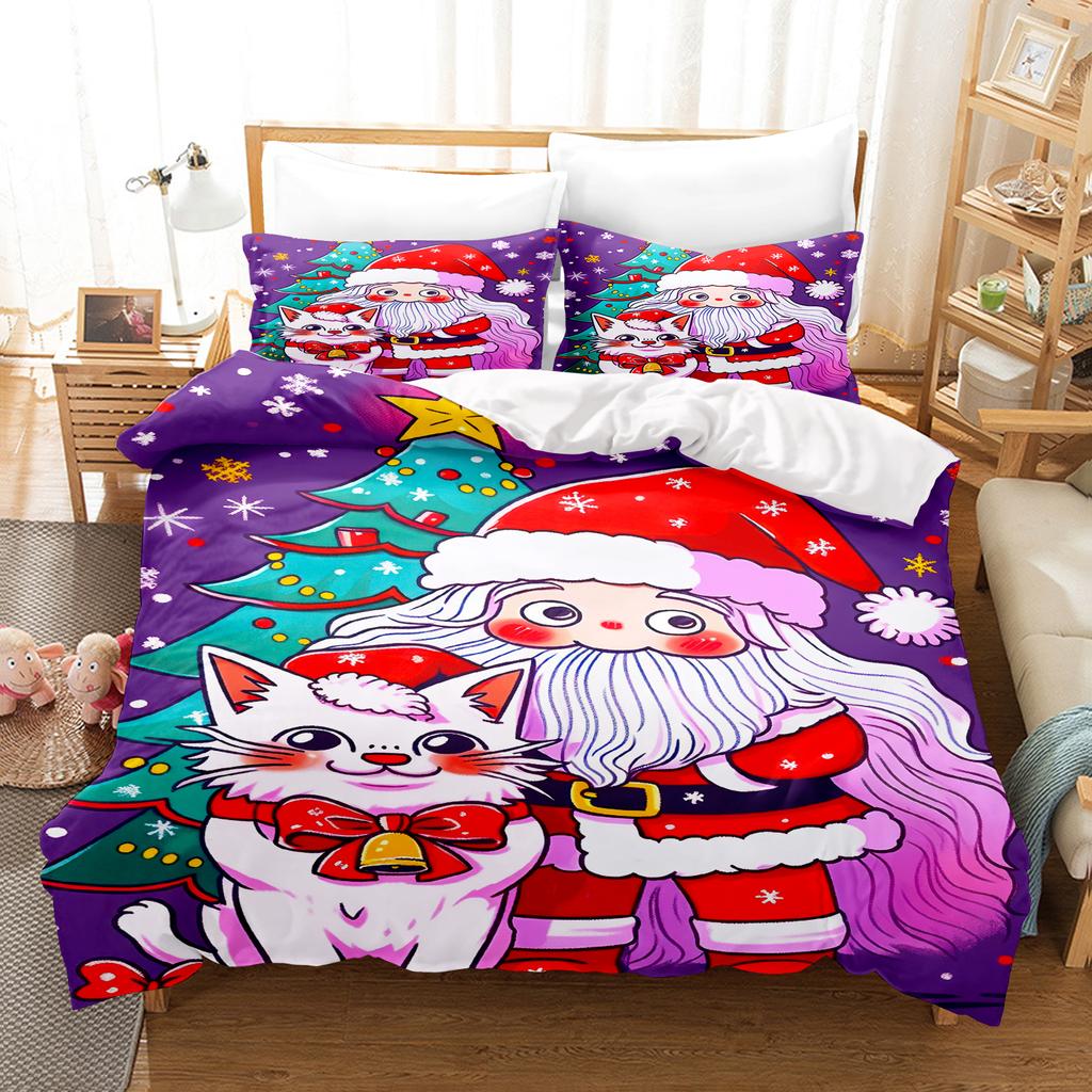 Christmas Bedding Set Duvet Cover Comforte 3D Children'S Cute Printed Cartoon 100% Polyester 3-Piece Set 1 Quilt Cover