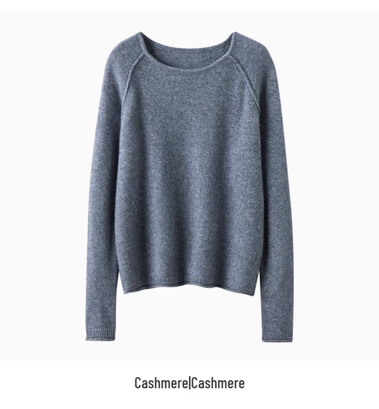 Women's High-End Cashmere Raglan Sleeve Pullover with Rolled Hem for Autumn/Winter