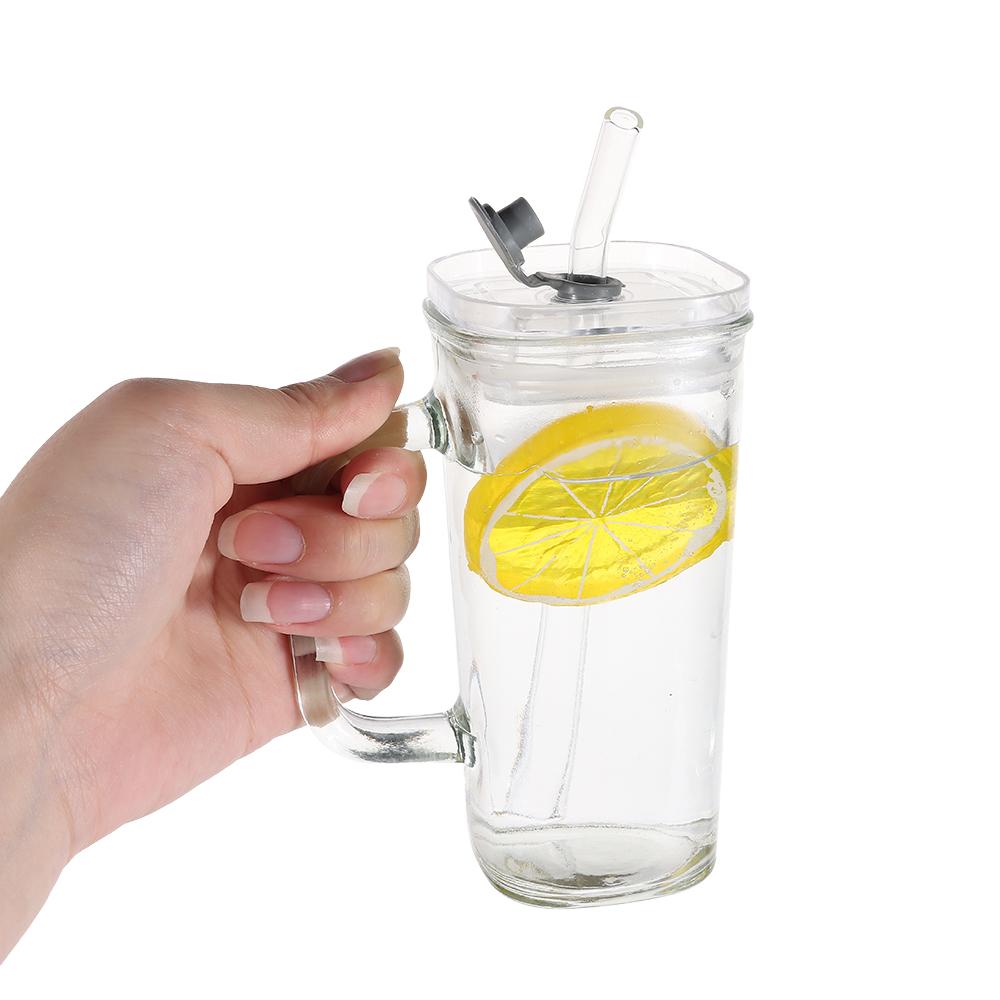 With Lid and Straw Coffee Cup Heat Resistant Juice Glass Ins Transparent Glass Cup  Home Bar