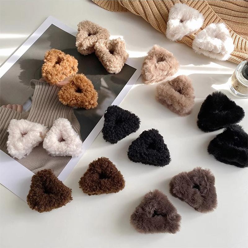 2Pcs Plush Cat Ears Hair Claw Women Side Clip Broken Hair Small Grab Clip Sweet Cute Princess Head Shark Clip Hairpin Headwear