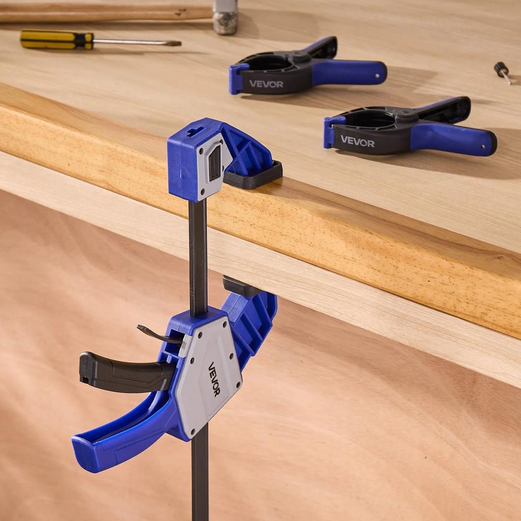 VEVOR Bar Clamps for Woodworking, 2-Pack 60.96 Cm One-Handed Clamp/Spreader, Quick-Grip F-Clamp with 154 Kg Load Limit