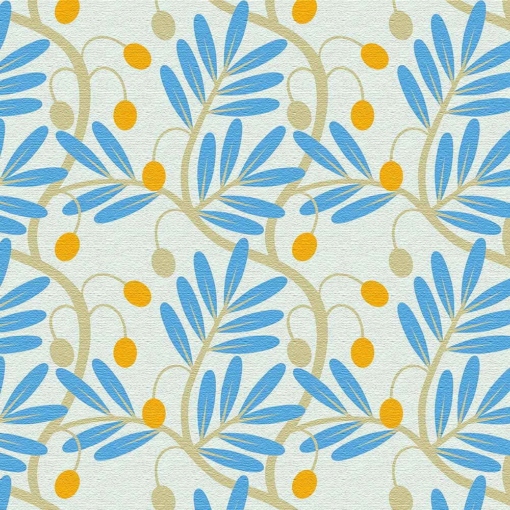 Nordic Plant Art 100cm x XL Made in Stylish Interior Living Room Pop Fabric Panel Panel, 100cm, Size, Japan, Poster, Decor, Decor, Blue/Orange,