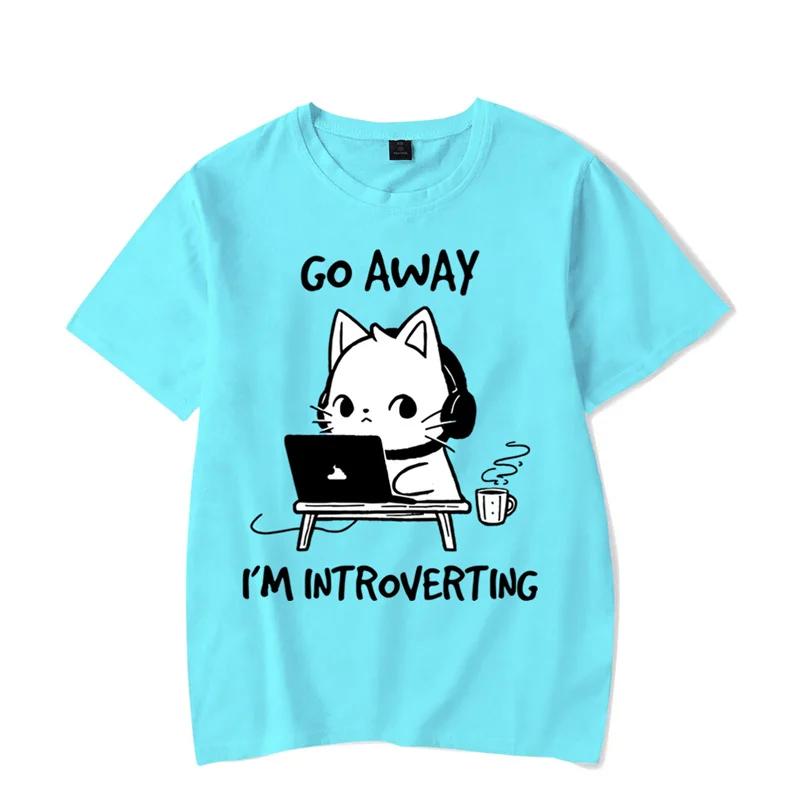 Go Away I’m Introverting Graphic T Shirts Funny Cat Gamer Gaming Tshirt Tops Fashion Harajuku T-shirts WoBrand T-shirt