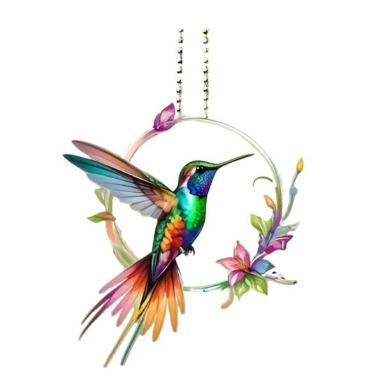 Cute Birds Pendant Car Rearview Mirror Charm Acrylic 2D Purse Backpack Bag Keychain Car Interior Decoration