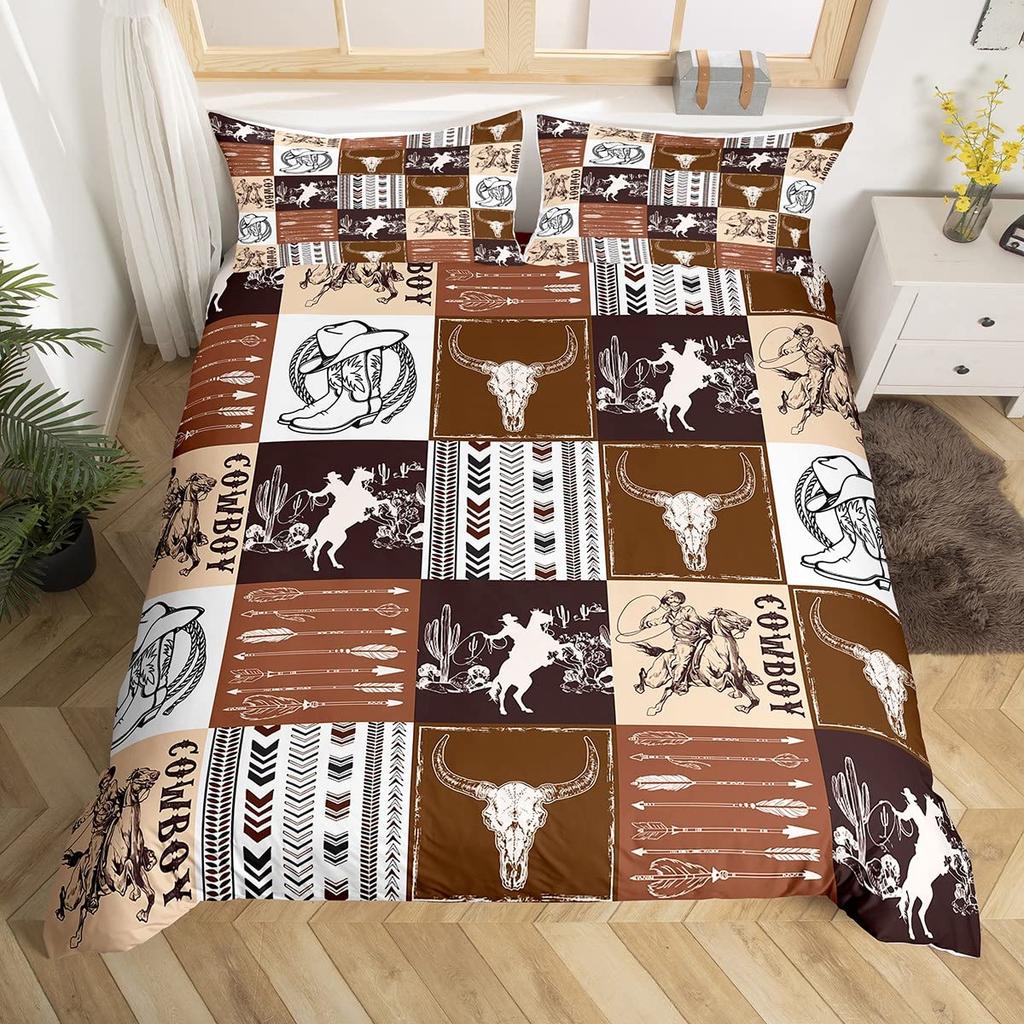 Western Decor Duvet Cover Retro Cowboy Style Bedding Set Wild West Themed Comforter Cover For Boys Teens Men Bedspread Cover