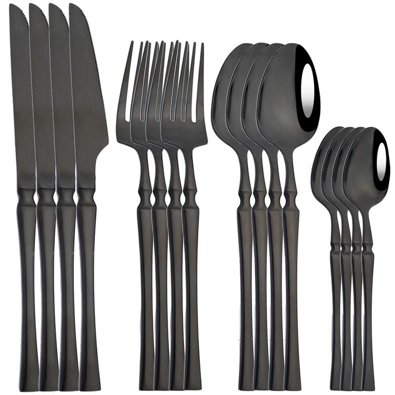 16Pcs Cutlery Set Stainless Steel Golden Dinnerware Western Silverware Set Mirror Flatware Western Dinning Kitchen Tableware