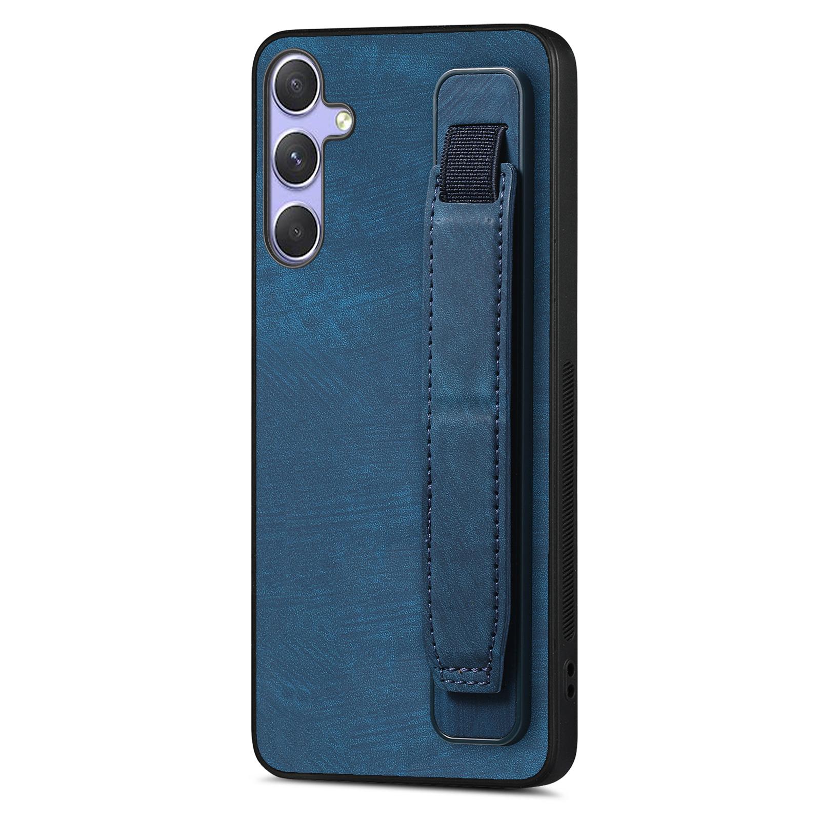 

For Samsung Galaxy A56 5G Case with Wristband Kickstand Leather+TPU Phone Cover Blue