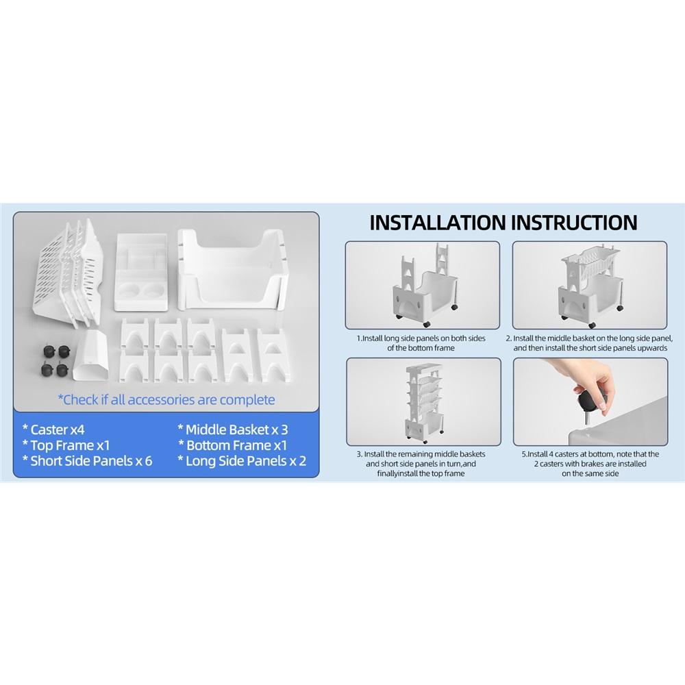 Multi-layer Storage Rack, Storage Rack, Floor-standing Bookshelf, Small Cart, Movable, with Wheels