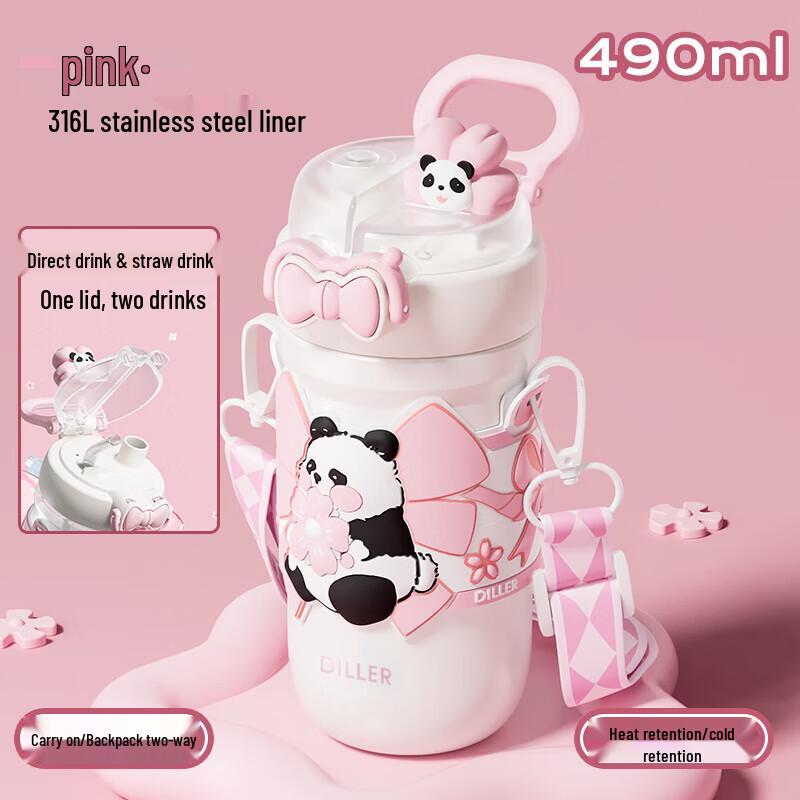 Diller Cherry Blossom Panda Insulated Bottle