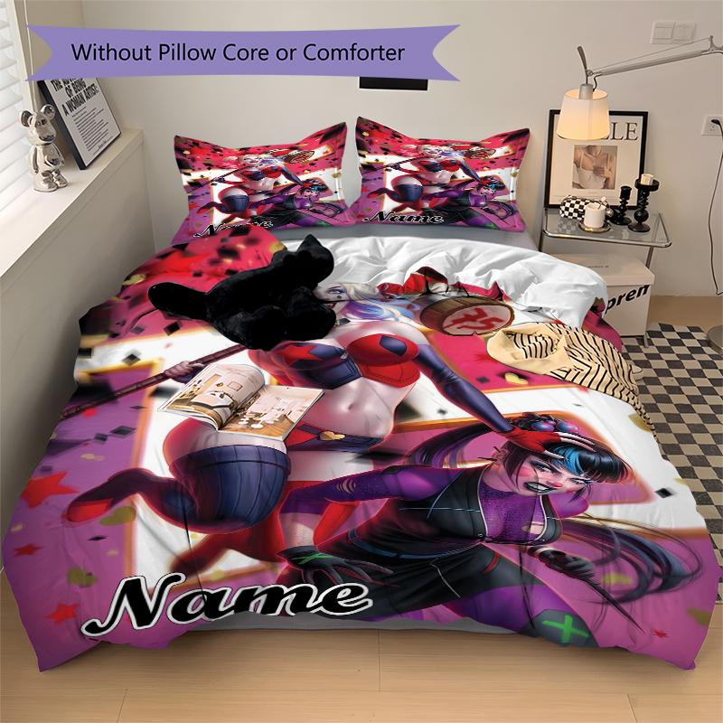 Custom Textile Harley Quinn Bedding 3 Piece Set HD Print Duvet Cover Pillowcases for Teens Adult Bedroom Decoration