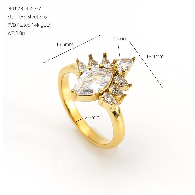 European and American style stainless steel ring with cubic zirconia14k Light luxury fashion versatile ring jewelry