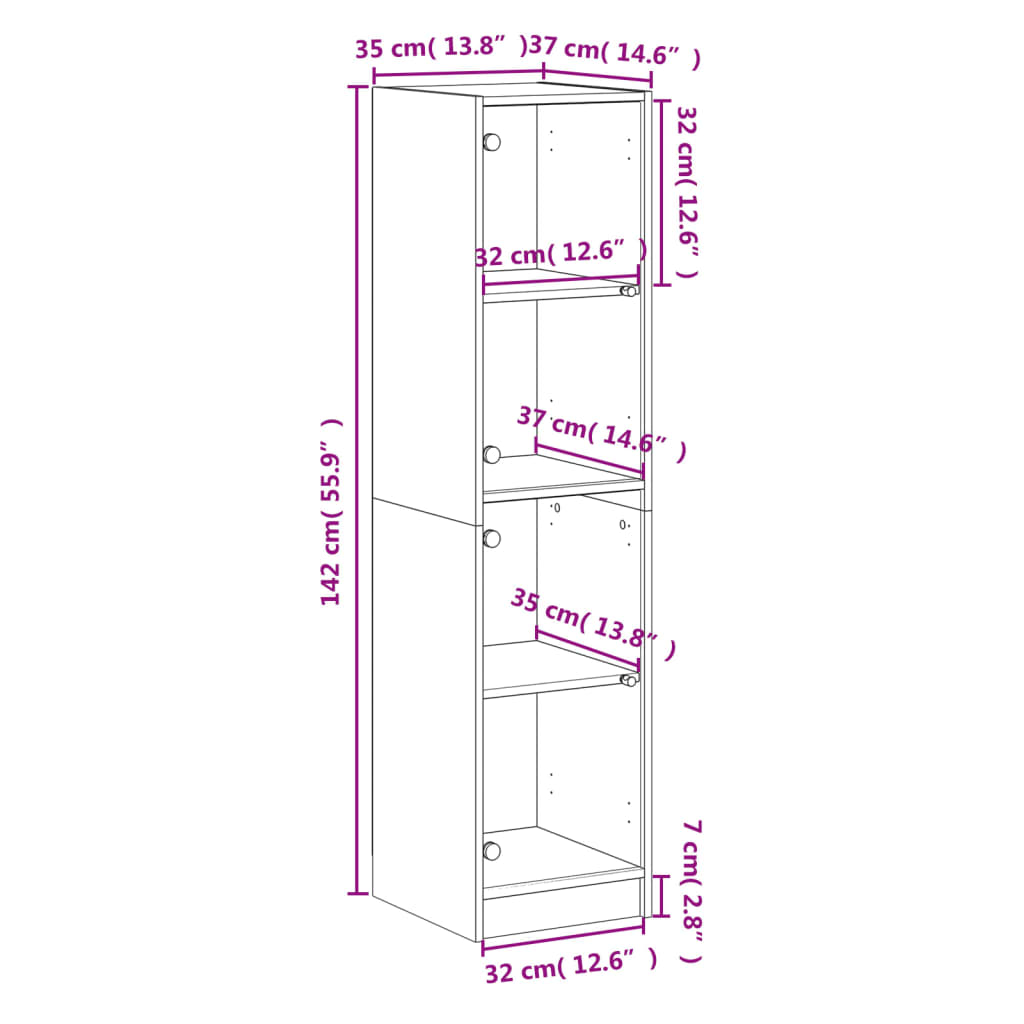 Highboard with Glass Doors Smoked Oak 35 x 37 x 142 cm