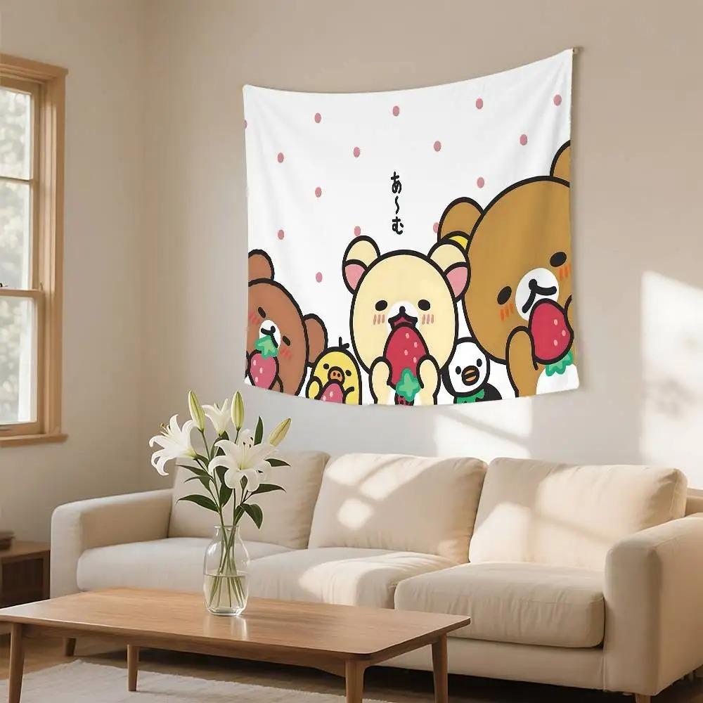 Cute Lazy Bear Daily Life Tapestry  4 Styles Kawaii Cartoon Wall Hanging for Kids Bedroom Dorm Living Room Decor