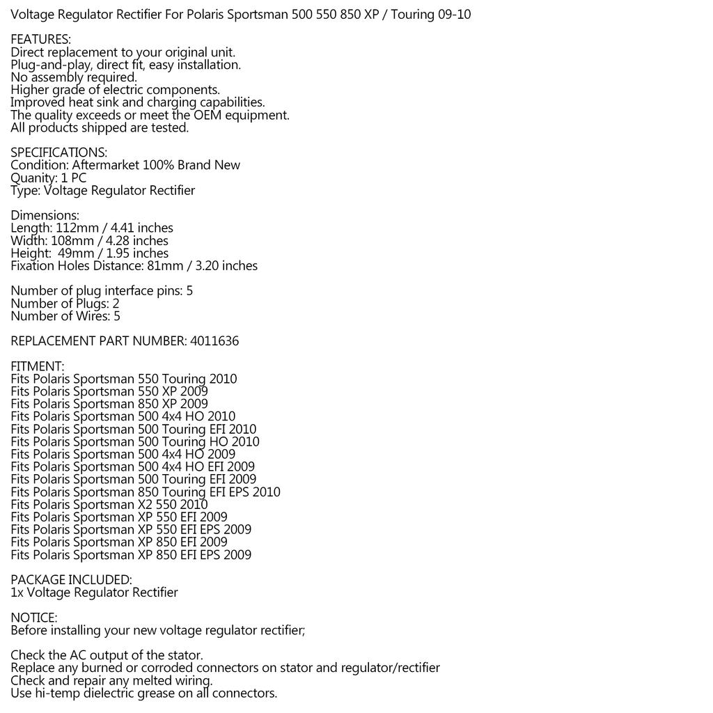 Spannungsregler für Polaris Sportsman 500 550 850 XP / Touring 09-10 4011636