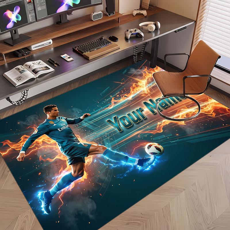 Custom Rug Cristiano Ronaldo Pattern Print Name Text Soft Non‑Slip Floor Carpet for Home Indoor Decoration