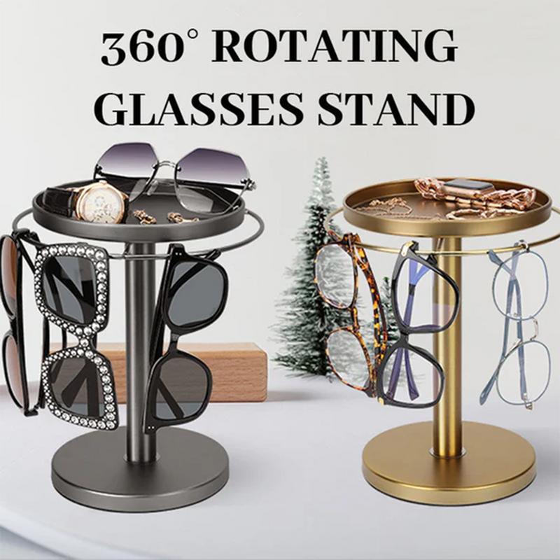 360 Rotating Sunglasses Organizer Stainless Steel Sunglasses Holder With Tray Multiple Eyewear Storage For Tabletop Nightstand