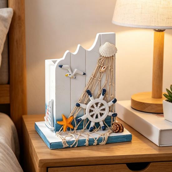 Maritimer Holz-Stifthalter Handgefertigt Mediterranes Thema Make-up-Pinsel-Organizer Ozeanstrand Stiftebehälter für Zuhause Büro