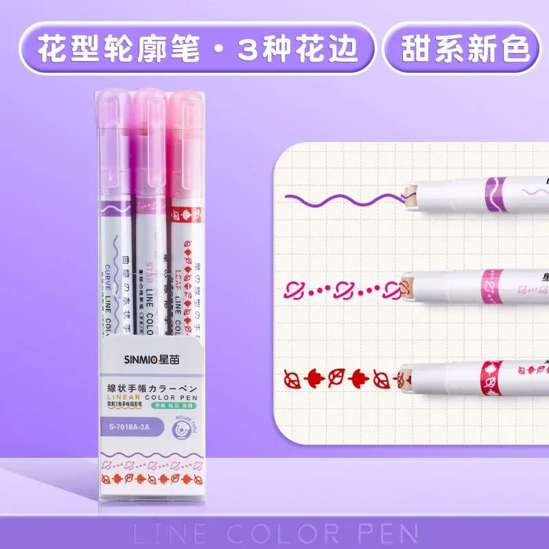 3/6/8pcs Line Shaped Highlighter Roller Tip Curve Liner Marker Pens Kawaii Graffiti Pen Korean Stationery School Office Supplies