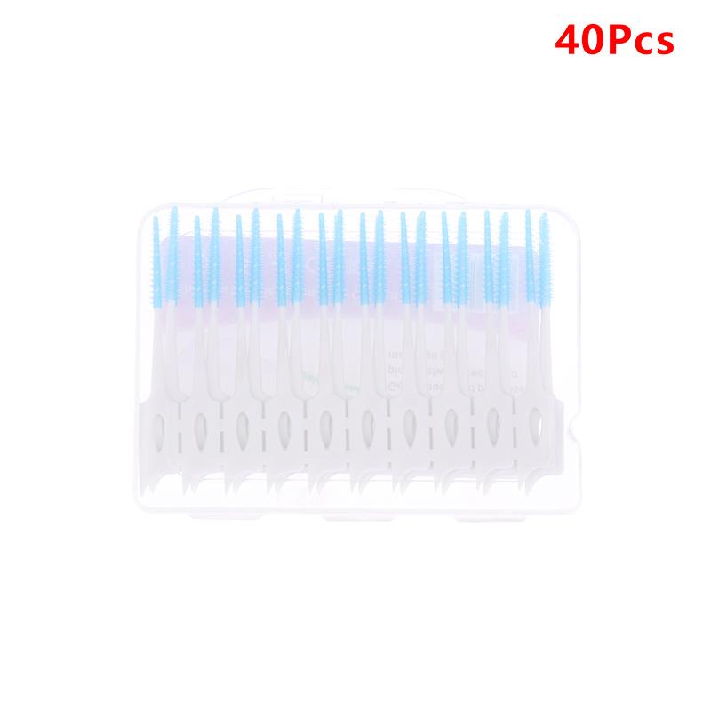 40Pcs Interdental Silicone Brushes Dental Toothpicks Cleaning Brush With Thread Oral Cleaning Tool