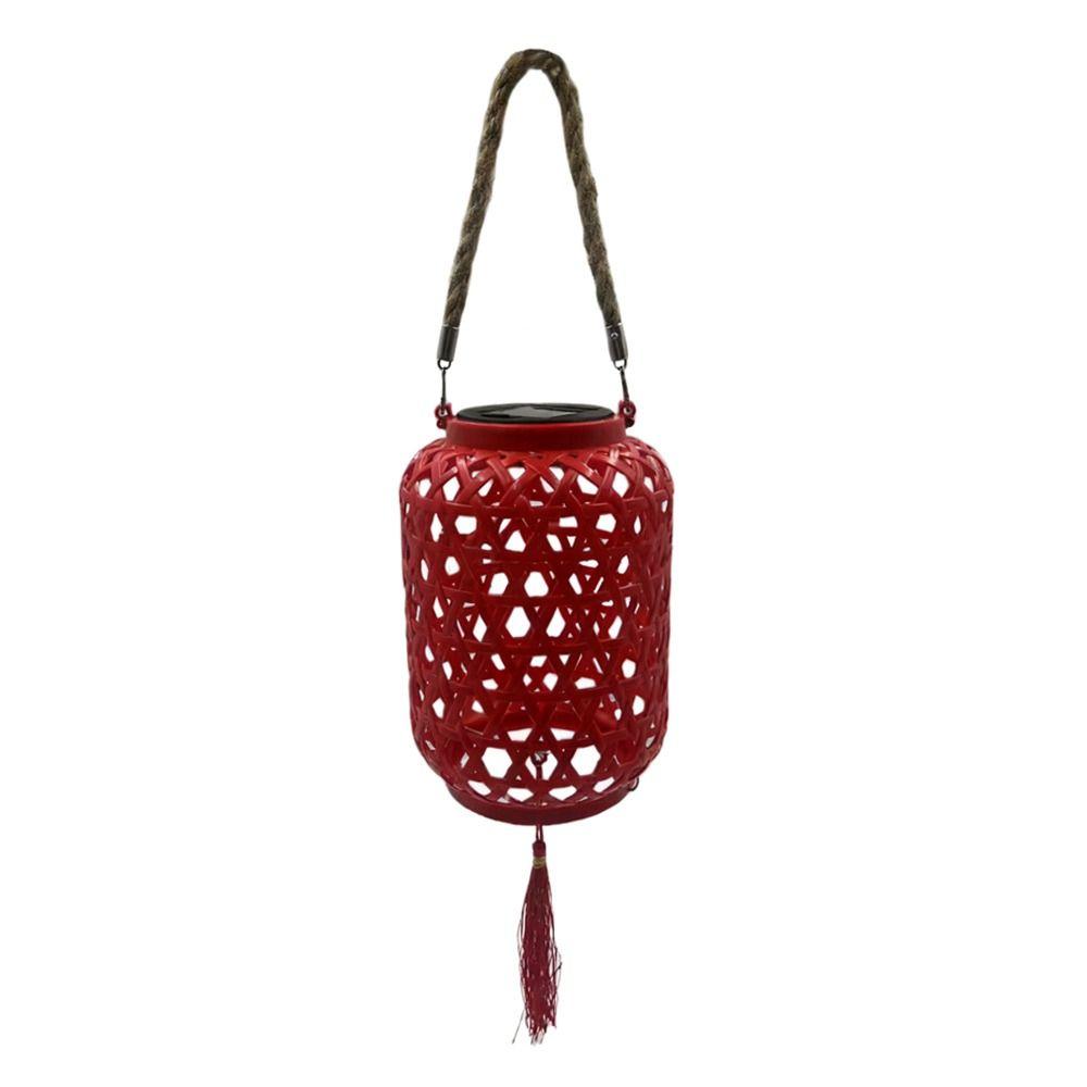 Waterproof Solar Lantern 800 MAH Warm Light Imitation Rattan Lantern Retro Style Pendant Lights Imitation Bamboo Lantern