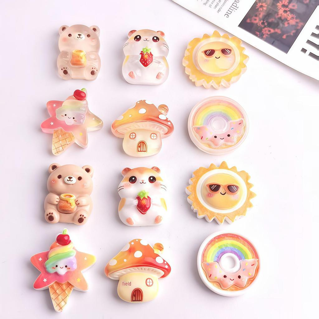 Crystal Clear Resin Accessories: Bear, Hamster, Ice Cream, Mushroom, Donut DIY Craft Set