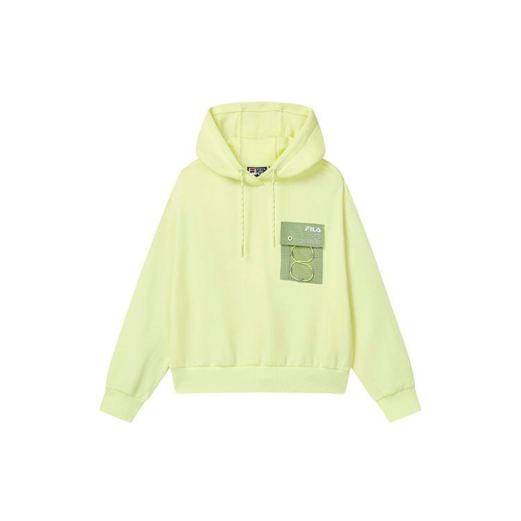 

FILA Loose Fit Color Block Logo Pocket Casual Knit Hoodie Women hoodies Glassy-Green F11W239207F-LG XXXL