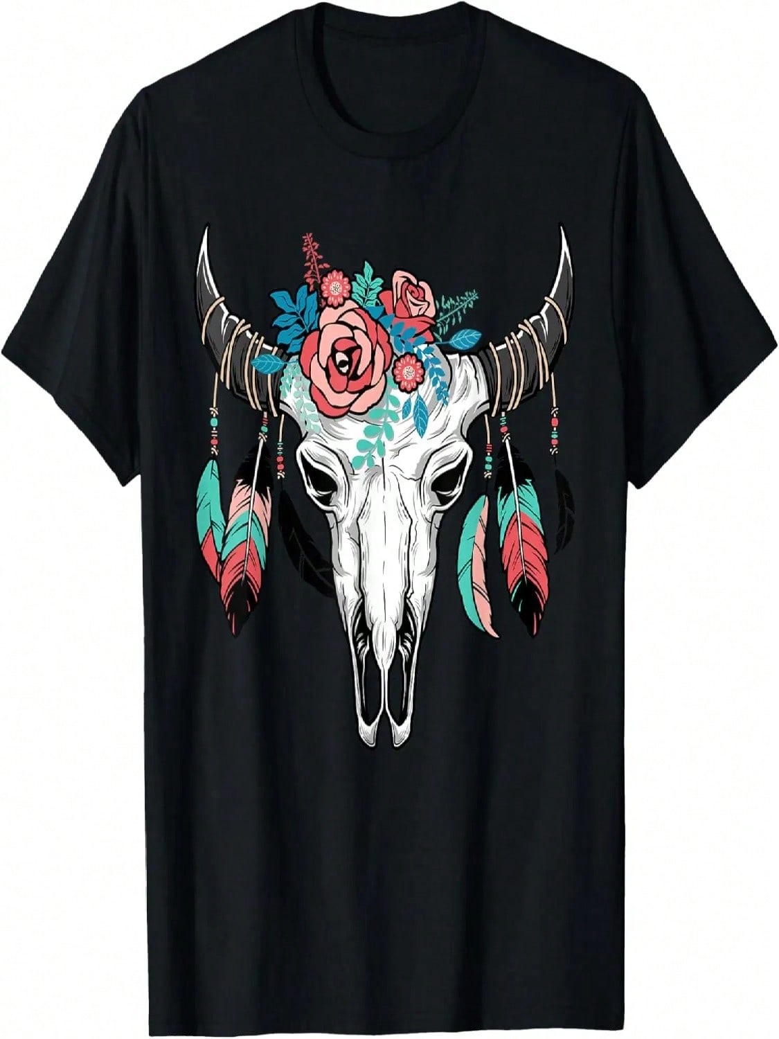 Vintage Cow Skull With Flowers _ Gift Tee T-Shirt S разноцветный